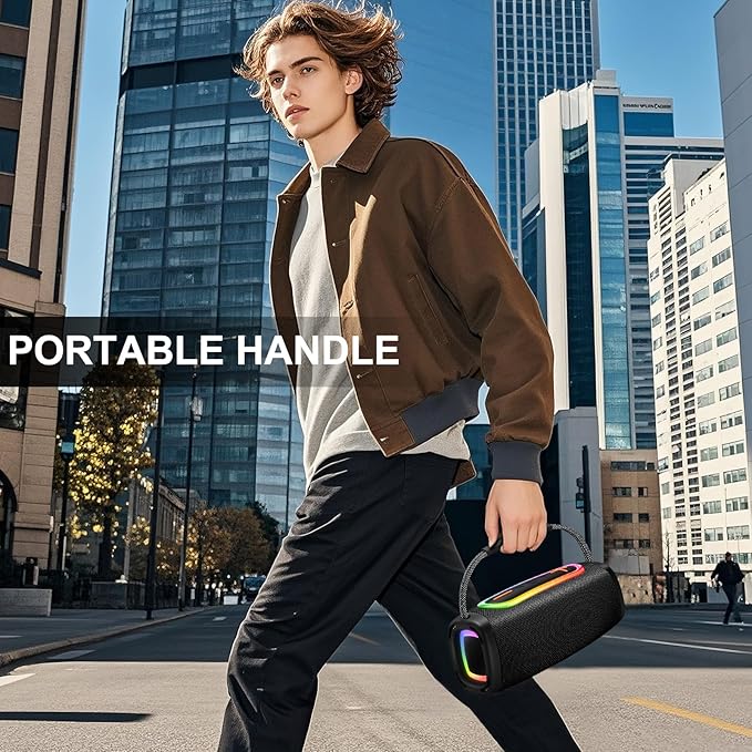 Portable Bluetooth Speaker BT5.4, 66MM Speaker Diameter, 24W Punchy Bass Clear Treble, 24H Playtime IP6 Waterproof Wireless Speakers with RGB Multi-Color Rhythm Lights for Outdoor/Party/Beach as Gift