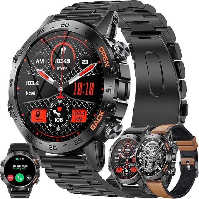 Military Smart Watch for Men(Answer/Dial Calls), Fitness Tracker for Android iPhone, 1.39" Activity Tracker with Heart Rate Sleep SpO2 Monitor, Calorie, 5ATM Waterproof Smartwatch, 3 Straps (Black)