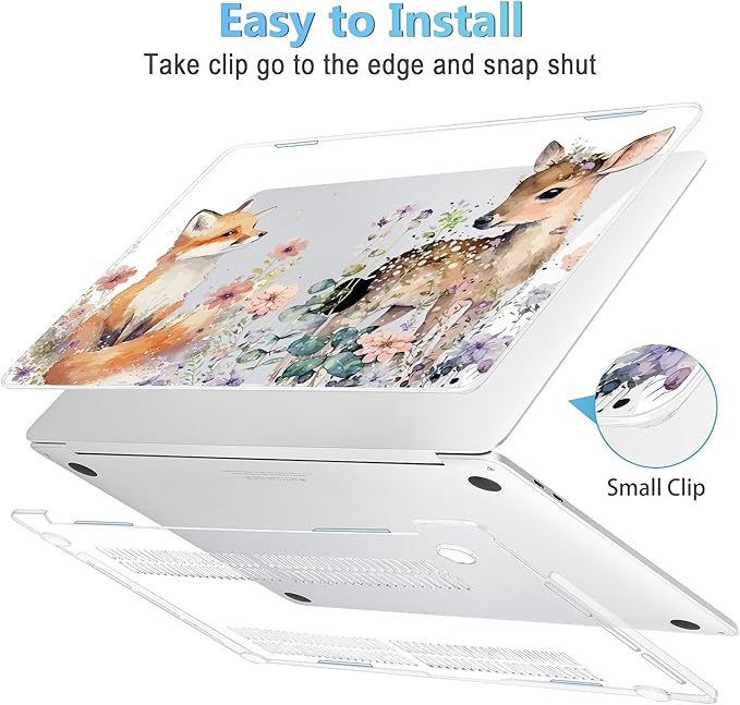 Mektron for MacBook Pro 13-inch Case 2022 2021 2020 Release A2338 M2 M1 A2289 A2251, Printed Plastic Hard Shell Cover for New MacBook Pro 13.3-inch Touch Bar Fits Touch ID，Fox and Deer