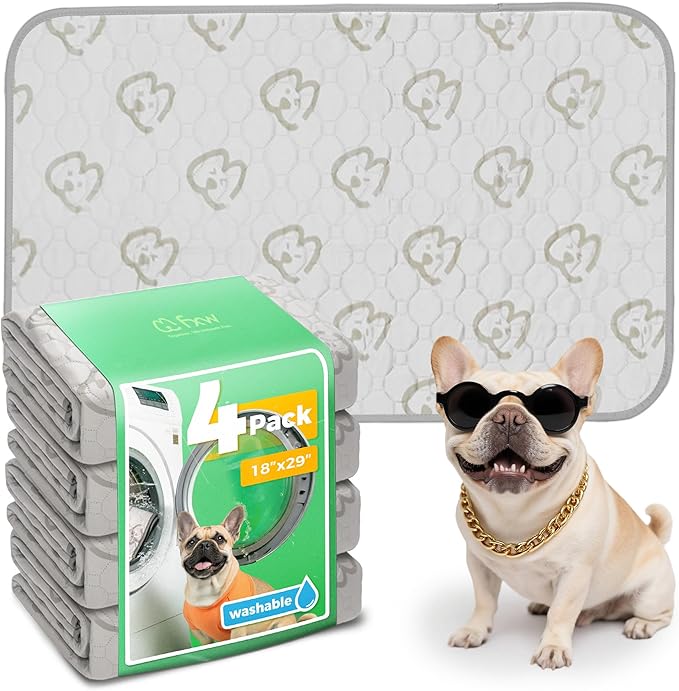 FXW Washable Pee Pads for Dogs, Puppy Pads with Super Absorbent, Specifically Designed for Potty Training, 18" x 29" Rectangle, Khaki, 4 Packs