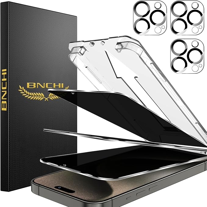 BNCHI 3 Pack for iPhone 15 Pro Max Privacy Screen Protector + 3 Pack Camera Lens Protector, Shatterproof Premium Tempered Glass, Auto-Dust Removal, 28°Anti Spy, 9H Full Coverage Tempered Glass Film