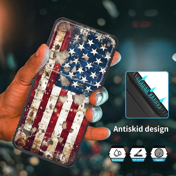 for Galaxy S24 Case Built in Slide Camera Lens Cover,Heavy Duty Shockproof Protection Dual Layer Case for Samsung Galaxy S24 6.2 inch 2024,Rustic American Flag