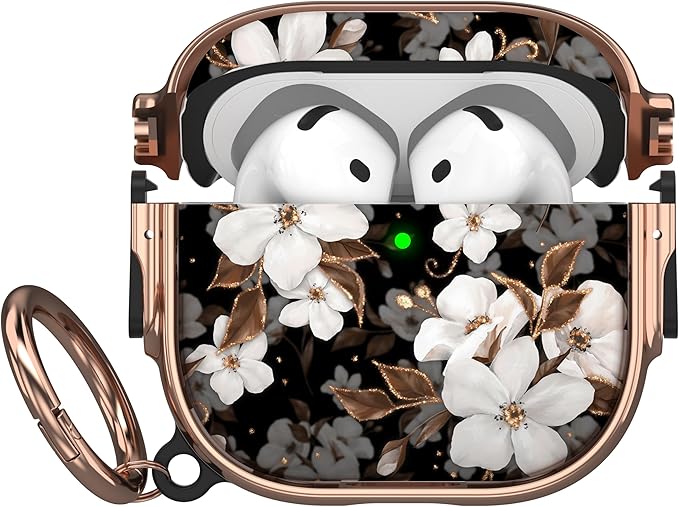 Maxjoy for AirPods 4 Case with Lock, Flower AirPods 4 Case Lock Protective Hard Cute AirPod 4 Generation Cover for Women Men with Keychain Clip for AirPod 4th Generation Cover 2024, Floral