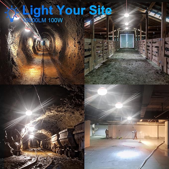 Construction Lights String Temporary Lighting,100ft Work String with 10 Integrated Jobsite LED Lights 10000LM Super Bright, Carabiner Hooks-10 Bulbs Red