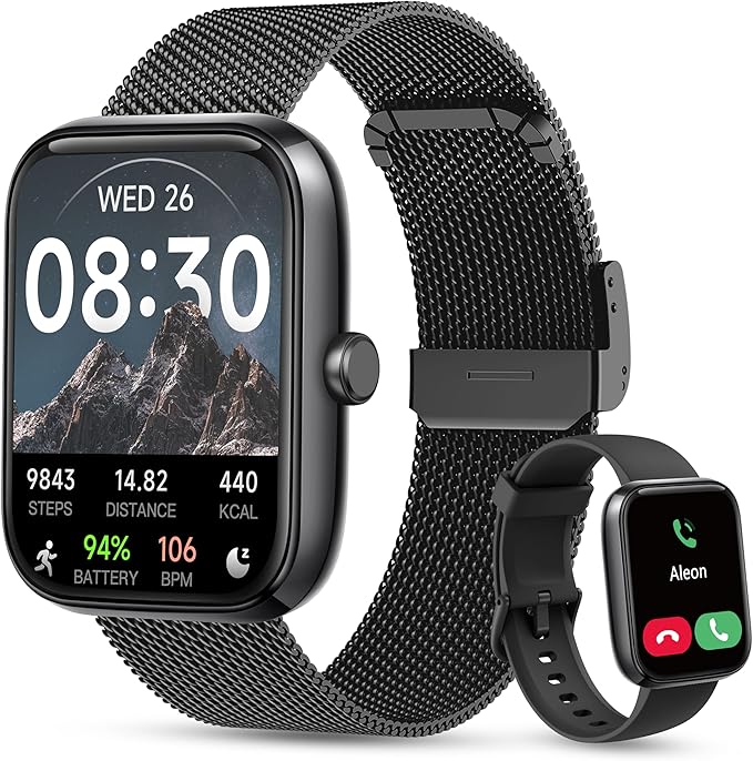 KALINCO Smart Watch Women [2 Bands, 44mm case] 1.83" Alexa Fitness Tracker, Heart Rate, Sleep, Stress Monitor, IP68 Waterproof Smartwatch, Make/Answer Calls, Compatible with iPhone & Android Phones