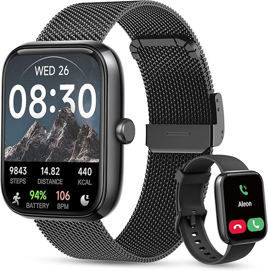 KALINCO Smart Watch Women [2 Bands, 44mm case] 1.83" Alexa Fitness Tracker, Heart Rate, Sleep, Stress Monitor, IP68 Waterproof Smartwatch, Make/Answer Calls, Compatible with iPhone & Android Phones