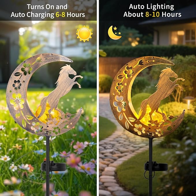JOBOSI Solar Moon Horse Decorative Light Gift, Portable Decorative Ground Stake Light, Mother's Day Gift, Gifts for Women Grandmothers, Garden Lawn Decor Christmas & New Year Gift