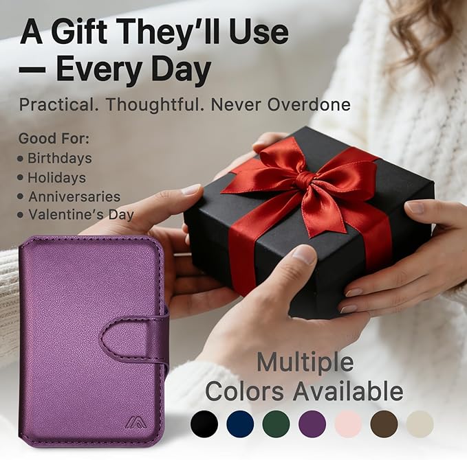 for MagSafe Wallet, Magnetic Phone Wallet RFID Blocking, Slim 5-8 Card Holder with Cash Slot & Clear ID Window, Minimalist Mag Safe Wallets for iPhone 17/16/15/14/13/12 Series, Amethyst Purple