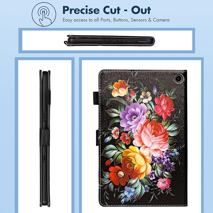 Dteck for Amazon Fire Max 11 Tablet Case 11" (13th Generation) 2023, PU Leather Shell TPU Back Cover Fold Stand Case with Auto Sleep Wake, Adjustable Viewing Angles, Cute Folio Slim Case, Black Flower
