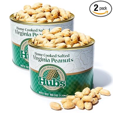 Hubs Peanuts Premium Salted Virginia Nuts, Non-GMO, Gluten Free Healthy Snacks - Irresistible Crunch & Flavored Peanuts - Made from Premium Ingredients - Vacuum-Sealed Tin - 2 Packs of 40 oz Cans