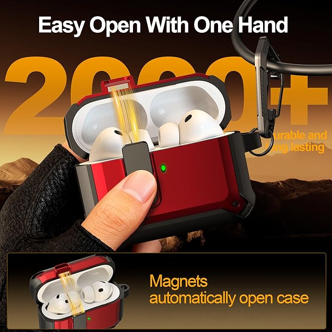 RFUNGUANGO AirPods Pro 3 Case (2025) with Safety Lock and Automatic Pop-up, Compatible with Airpods Pro 3rd Generation Case, Magnetic Lid, Compatible MagSafe, Hard Shockproof Protective Case, Red