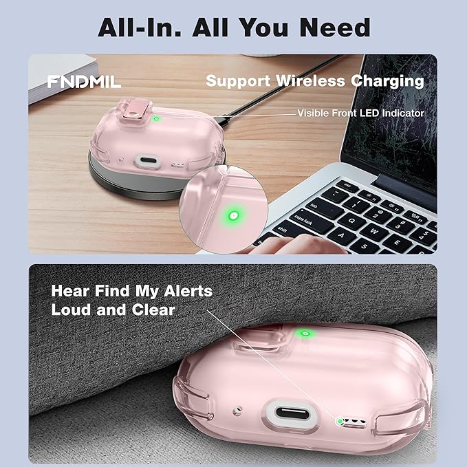 Clear Case for AirPods Pro 2 Case Cover with Lock Safety&Pop Up [Military Shockproof] Anti-Yellow Transparent Wireless Charging for AirPods Pro 2nd/1st Generation Case with Keychain,Clear Pink