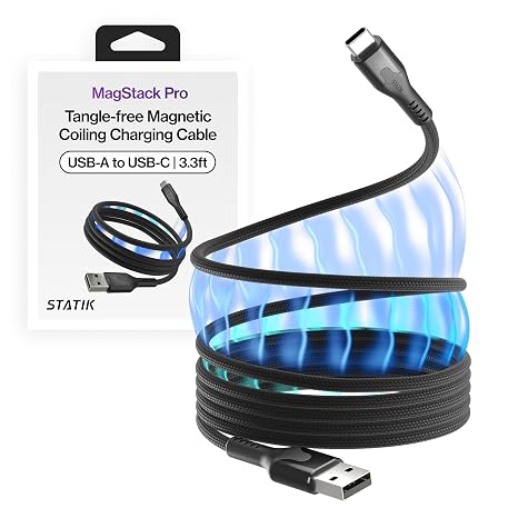 Statik MagStack USB A to USB C Coiling Magnetic Charging Cable, 27W