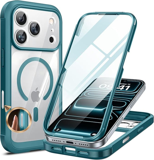 Miracase for iPhone 17 Pro Max Case 6.9" Full-Body Phone Case with Built-in Glass Screen Protector& Full Camera Protector,[Magnetic with MagSafe] Drop Proof 17 ProMax Cover, Green