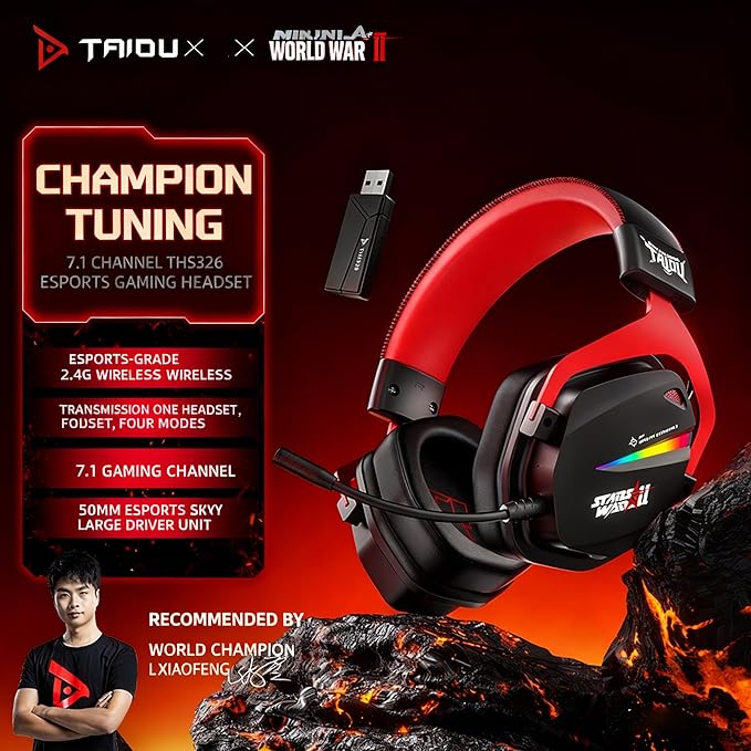 THS326 Wireless Gaming Headset 7.1 Surround Sound for PS5 PS4 PC Switch TOPSPEED Gaming Headphones, Noise Canceling Mic, 250Hr Battery, Low 15ms Latency, Lightweight, BT 5.3 FPS Games (Black)