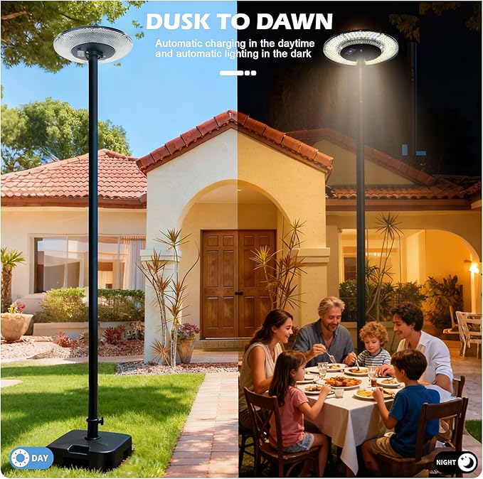 Solar Repair-Replacement Outdoor Post Light Head with 3 Color Switching, DC Charging Port Remote Control IP65 Solar Motion Sensor Street Light Head, Dusk to Dawn,Use for Courtyards, Farms