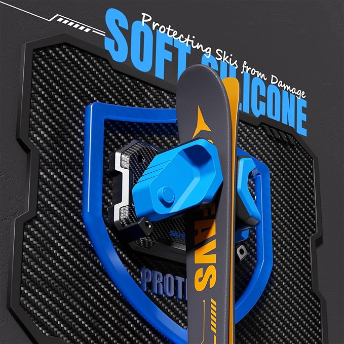 Ski & Snowboard Wall Rack for Garage - Fits Any Ski/board, Damage-Free Storage, Blue, 4 Pack