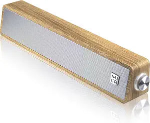 MICA Computer Speakers, Vintage Wired Computer Sound Bar, Retro Wooden Mini Soundbar, USB Powered PC Speakers for Desktop Monitor, Laptop, Tablet, 3.5mm Aux Connection, Angled (Yellow)