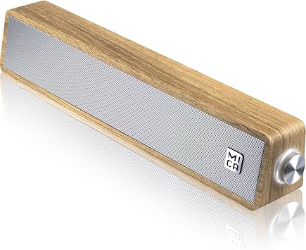 MICA Computer Speakers, Vintage Wired Computer Sound Bar, Retro Wooden Mini Soundbar, USB Powered PC Speakers for Desktop Monitor, Laptop, Tablet, 3.5mm Aux Connection, Angled (Yellow)