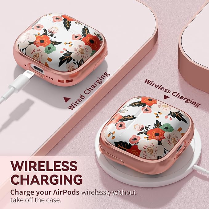 Inesore with Safety Lock for AirPods 4 Case,Clear Floral Cute AirPod 4th Generation Case for Women Girly with Cleaner Kit and Keychain-White Peony