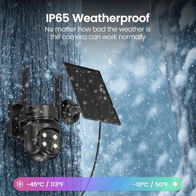 4G Cellular Wireless Outdoor 360° View Security Camera, No WiFi Needed, SIM Included, Solar & 9000 mAh Battery, 2K, PIR Alerts, Night Vision, IP65, SD/Cloud Storage