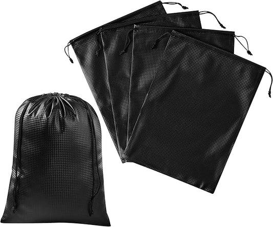 PALTERWEAR Tech-Weave PU-Coated Drawstring Bags (Set of 5) Water-Resistant, Directional-Stretch Travel Organizers for Gym, Toiletries, Tech Gear, Tablet - Durable, Wipe-Clean (Black 3D, 9 x 12 In)