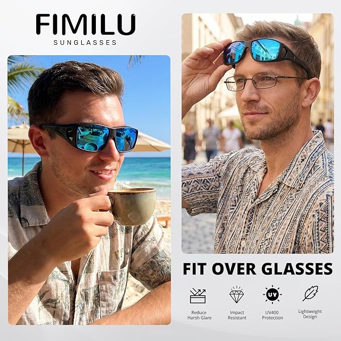 FIMILU 2PCS Polarized Sunglasses Fit Over Glasses for Men, Wrap Around Sunglasses for Driving & Outdoor UV400 Protection