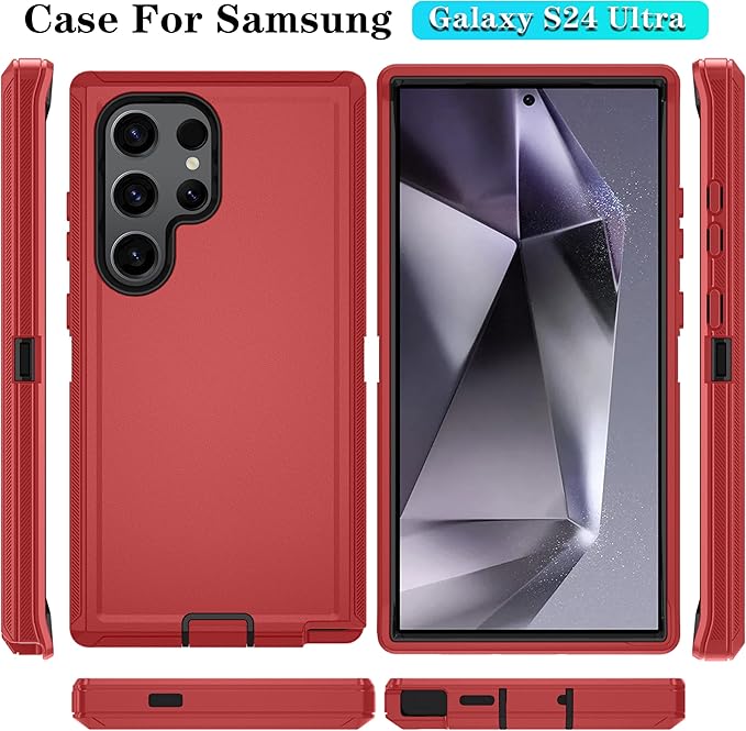 ONOLA Compatible with Samsung Galaxy S24 Ultra Case with HD Screen Protector, Heavy Duty Shockproof & Dropproof 3-Layer Cover Phone Case,RedBlack