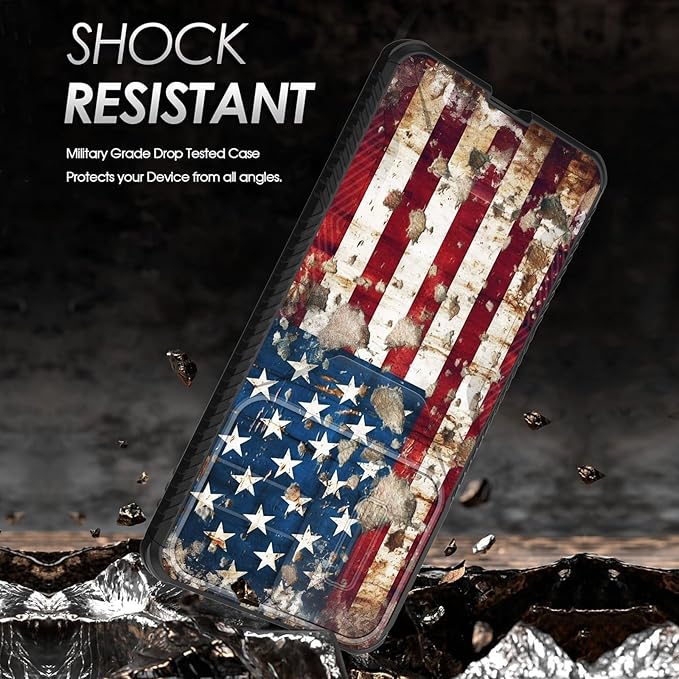 for Galaxy S25 Edge Case Built in Slide Camera Lens Cover,Heavy Duty Shockproof Protection Dual Layer Case for Samsung Galaxy S25 Edge 2025,Rustic American Flag