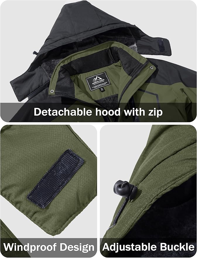 MAGCOMSEN Men's Winter Coats Water Resistant Ski Snow Jacket Warm Fleece Jacket Parka Raincoats With Hood Multi-Pockets