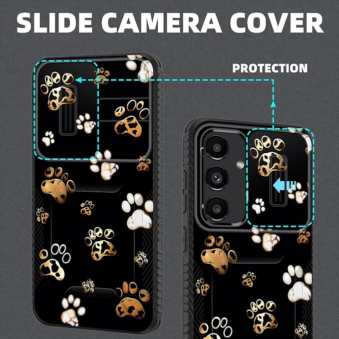 for Galaxy S25 FE Case Built in Slide Camera Lens Cover,Heavy Duty Shockproof Protection Dual Layer Case for Samsung Galaxy S25 FE 6.7" 2025,Cute Dog Paw Prints