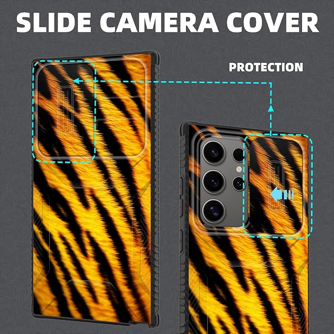 for Galaxy S26 Ultra Case Built in Slide Camera Lens Cover,Heavy Duty Shockproof Protection Dual Layer Case for Samsung Galaxy S26 Ultra 6.9" 2026,Tiger Texture Print