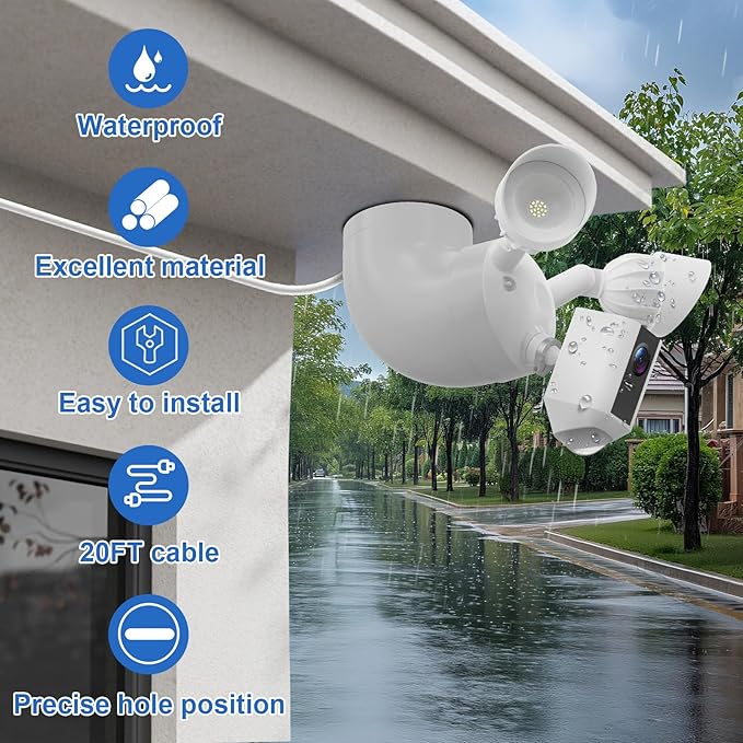 Eave Mount with Power Cable for Ring Floodlight Cam Wired Plus/Pro, Ring Floodlight Cam Pro (2nd Gen) and Blink/Google Nest/Wyze/Roku Floodlight Camera Mounting Bracket with 20ft Charging Cable