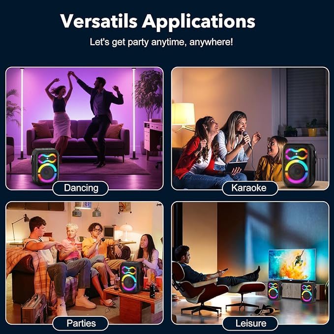 Portable Bluetooth Speakers 80W Big Powerful Wireless Outdoor Loud Stereo Deep Bass Sound Boombox TWS Home Party Speaker with Subwoofer LED Lights