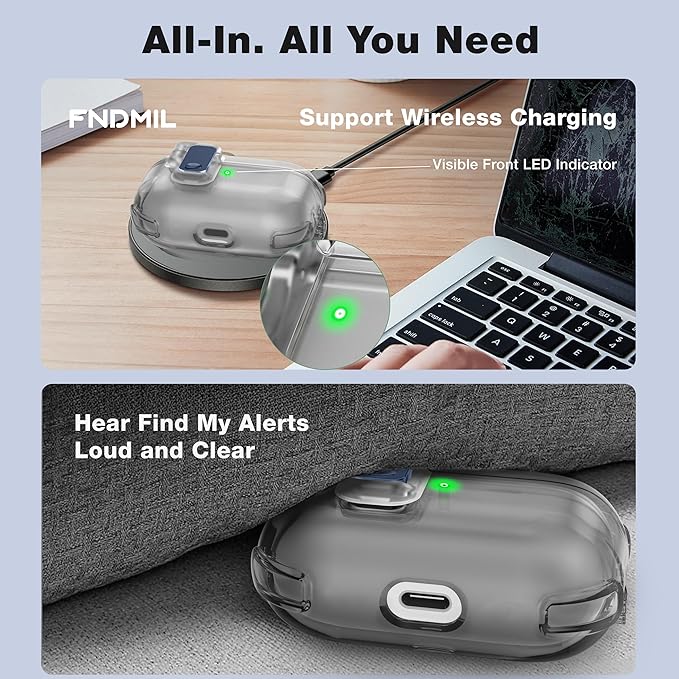 Case for AirPods Pro Case Cover with [Lock Safety & Pop Up][Military Shockproof] Anti-Yellow Transparent Soft TPU Wireless Charging for AirPods Pro Generation Case with Keychain,Clear Black