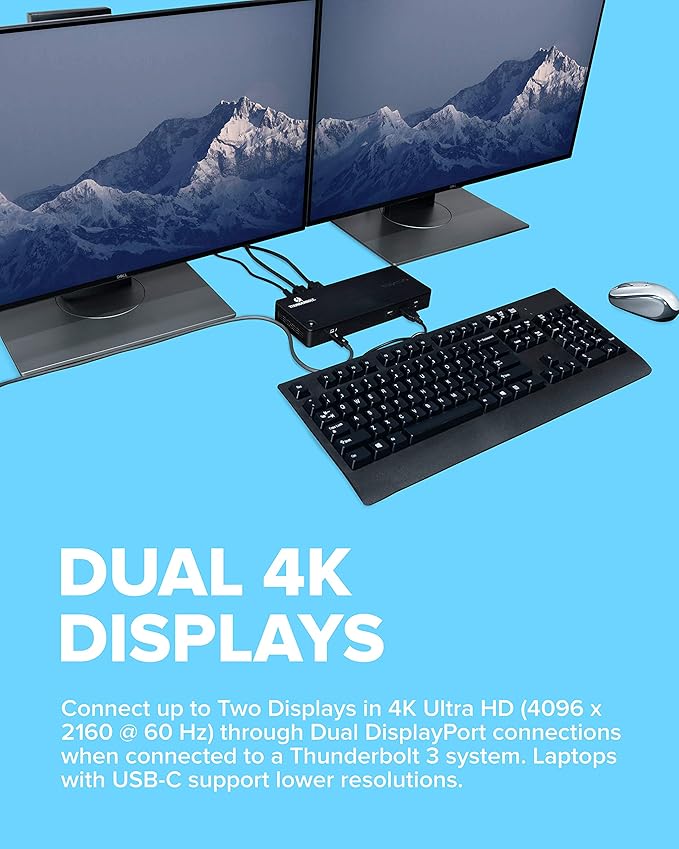 VisionTek VT4800 Thunderbolt 3/ USB-C Docking Station - 60W of Power, 2X DisplayPort, 4X USB-A, 1x USB-C, Audio, Ethernet for Windows/MacOS