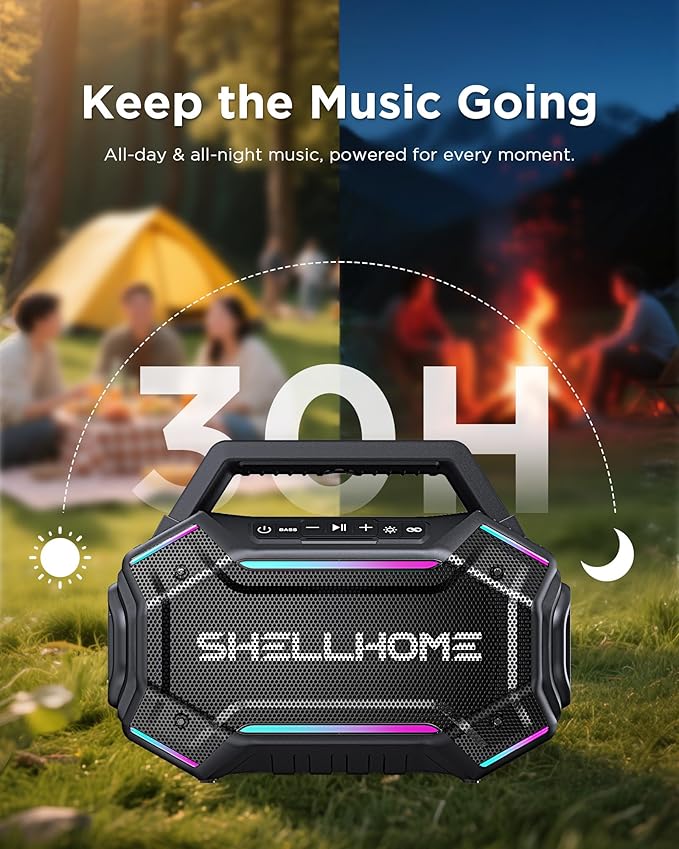 Bluetooth Outdoor Speakers, 80W(Peak) Loud Wireless Speaker, 30H Playtime, RGB Lights, BassUp 2.0, IPX6 Waterproof, TWS, Bluetooth 6.0, Portable Boombox for Party, Pool, Beach (Pink)