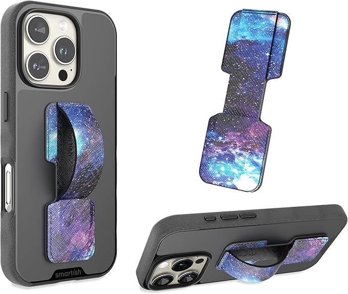 Smartish Phone Grip Loop - Prop Tart - Pop Out Finger Strap and Holder with Kick Stand [Compatible with All iPhone and Android Phones] - Spaced Out