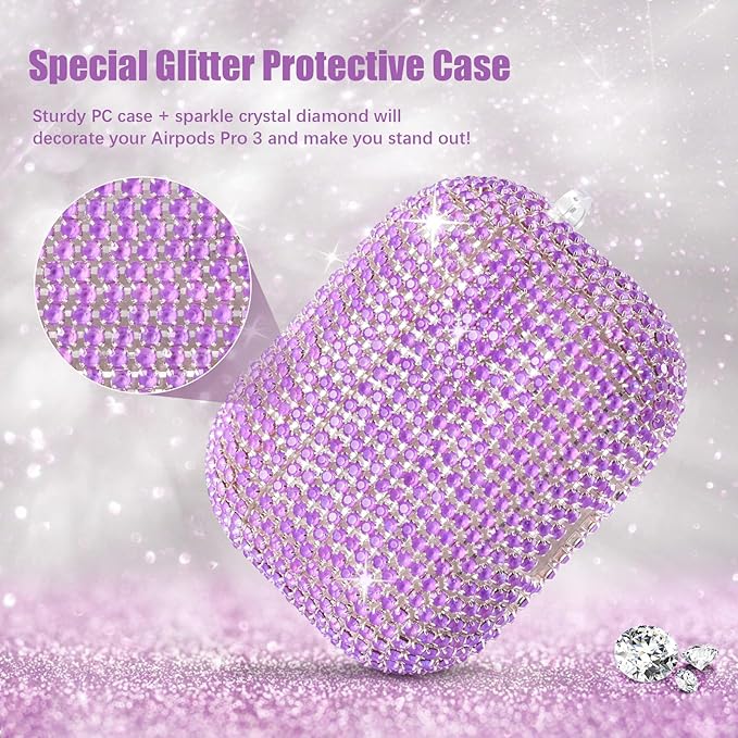Bling Airpods iPods Pro 3 Case Cover 2025, VISOOM Rhinestone Airpods Pro 3 Cases Cute Glitter Jewelry Airpod iPod Pro3 Cases for Sparkly Apple AirPods iPods Pro 3rd Gen Case with Keychain for Women