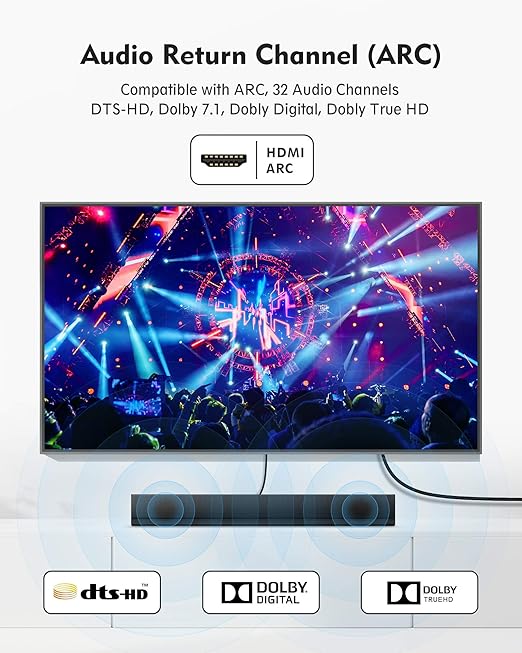 Silkland 4K HDMI ARC Cable for Soundbar 10FT, High Speed 18Gbps HDMI 2.0 Cable, [4K HDR, ARC HDCP 2.2, Ethernet], Braided HDMI Cord, Compatible Compatible for Vizio Samsung Sound bar, UHD TV, Blu-ray
