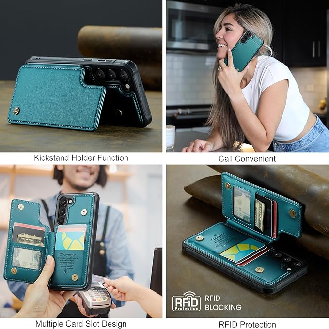 Bemal for Samsung Galaxy S23 Plus Wallet Case with Card Holder, RFID Blocking, Shockproof Leather Kickstand for Men and Women, Durable Protective Phone Cover for 6.6", Bluish Green