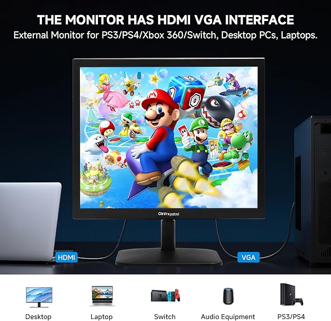 17" Monitor 1280 X 1024 with 45% sRGB Color Correction and 5:4 Aspect Ratio, 75 Hz, VESA Mountable, LED Monitor for PC, Laptop and Computer VGA, HDMI, TN Panel