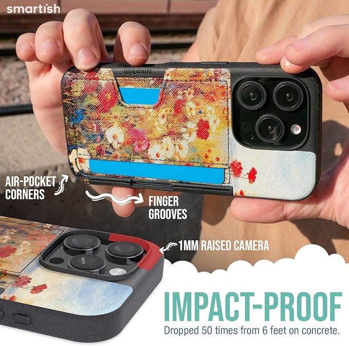 Smartish® iPhone 16 Pro Wallet Case - Wallet Slayer Vol. 2 [Slim + Protective] Credit Card Holder w/Kickstand - Drop Tested Hidden Card Slot Cover Compatible w/Apple iPhone 16 Pro - Wildflower Fields