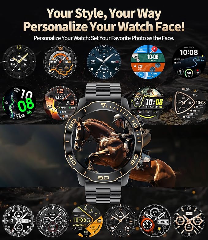 Military Smart Watch for Men(Answer/Calls),1.43''AMOLED Screen,500mAh 5ATM Waterproof,170 Sports Modes, Fitness Tracker Watch with Heart Rate/SpO2/Blood Pressure for Android/iOS,Smartwatch Black