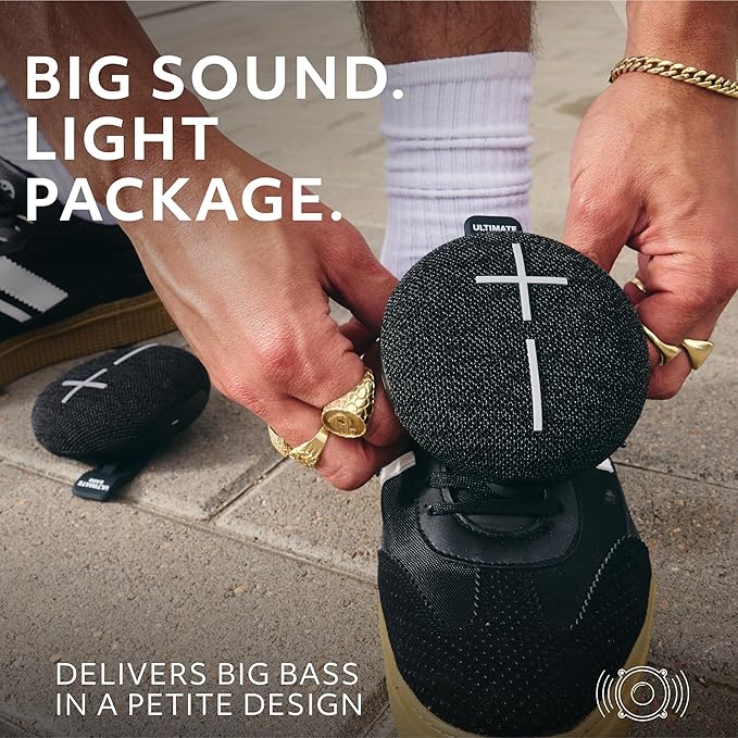 Ultimate Ears MINIROLL Ultra-Portable Waterproof Bluetooth Speaker, Big Bass, IP67 Dustproof, 131 ft (40 m) Range - Gentle Black