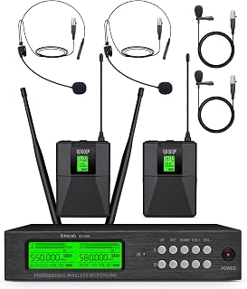 Kimyah Wireless Lavalier and Headset Microphone System,Dual UHF Cordless Bodypack Mics, 2 Lavalier and 2 Headset Microphones, 328ft Range,Ideal for Church and Teaching, Lecture(KY-6208) - Image 1