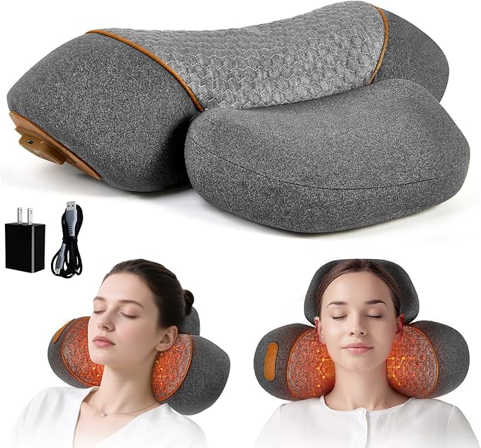 Neck Massage Pillow, 3-in-1 Neck Massager, Hot Traction Massage, Shoulder Pain Neck Pillow, Deep Tissue Pain Relief, Rechargeable Pillow, Suitable As A Gift for Male and Female Parents