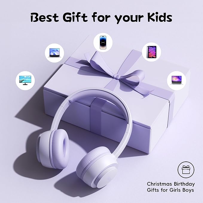 gorsun Kids Bluetooth Headphones, Toddler Headphones 85 dBA Safe Volume, 45 Hours Playtime, with Mic, Bluetooth 5.3, Kids Wireless Headset for iPad/Tablet/Travel/School, ldeal Gift (Purple)