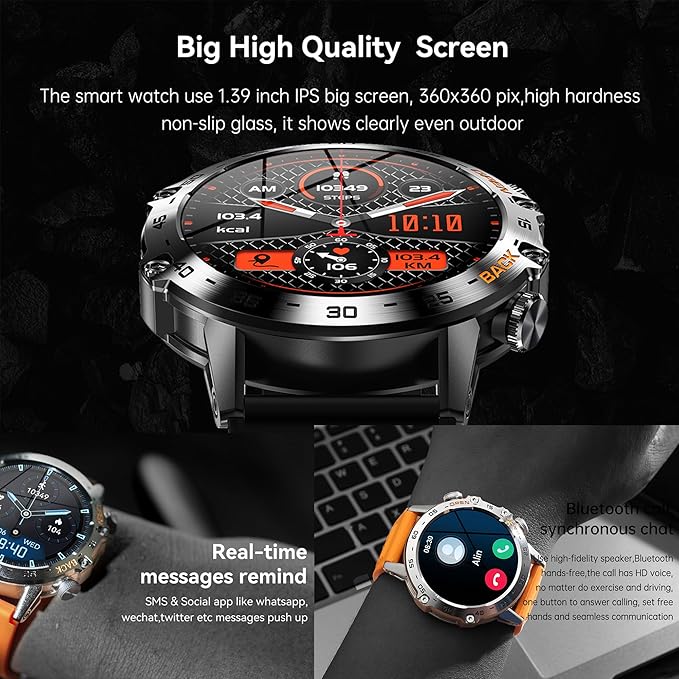 Military Smart Watch for Men(Answer/Dial Calls), Fitness Tracker for Android iPhone, 1.39" Activity Tracker with Heart Rate Sleep SpO2 Monitor, Calorie, 5ATM Waterproof Smartwatch, 3 Straps (Black)