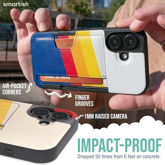 Smartish® iPhone 16 Plus Wallet Case - Wallet Slayer Vol 2 [Slim + Protective] Credit Card Holder w/Kickstand - Drop Tested Hidden Card Slot Cover Compatible w/Apple iPhone 16 Plus - Striped Up